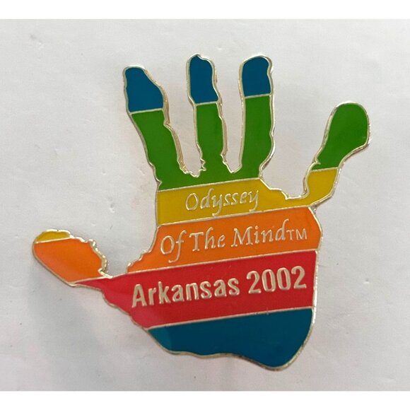 Vintage Odyssey of the Mind Arkansas Right Hand 2002 Lapel Pin - Picture 1 of 3